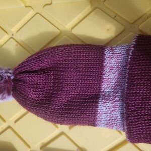 New! Hand Knitted Stylish Burgundy Knit Hat with Pom Pom